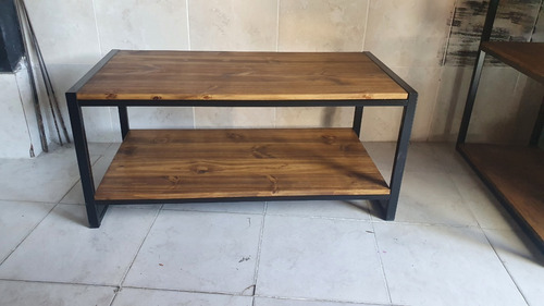 Imagen 6 de 6 de Mesa Ratona Industrial 100x50x45cm Hierro Madera