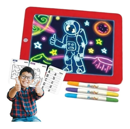 Pizarra Dibujo Mágico En Luz Led + Plumones + Dibujos Origin