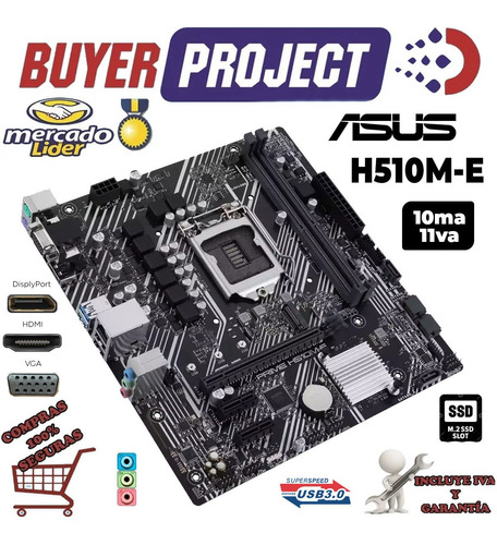 Imagen 2 de 4 de Mainboard Asus H510m-e S1200 10ma 11va Ddr4 Hdmi Vga Dp M.2