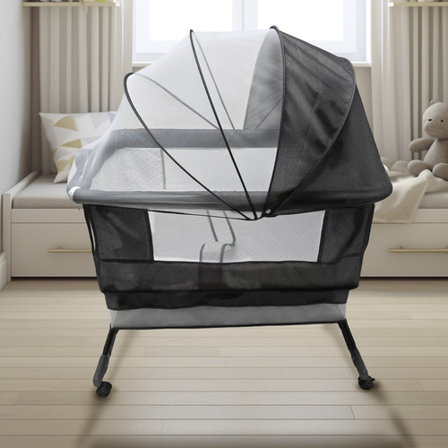 Cuna Para Bebe De Doblae Soporte Con Mosquitero Gris Oscuro
