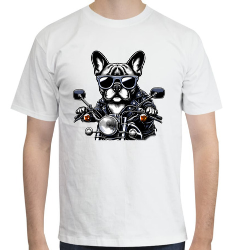 Playera Para Hombre - Bulldog Frances En Motocicleta