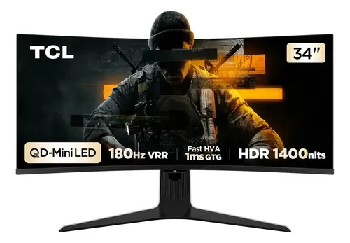 Monitor Gamer Curvo Tcl 34 Polegadas Qled Mini Led Wqhd R83q 180hz 1ms Gtg Hdr 1400 Nits 34r83q