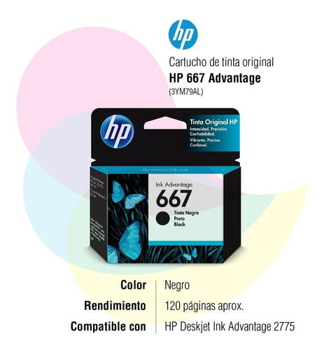 Imagen 2 de 4 de Cartucho Hp 667 Negro Original 3ym79al Hp Deskjet 2775