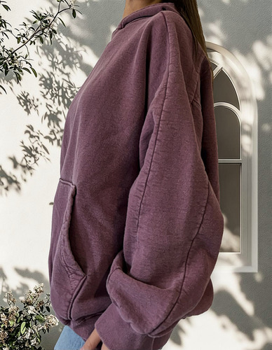 Buzo Over Frisa Mujer Nylon Canguro Capucha Liso Prelavado