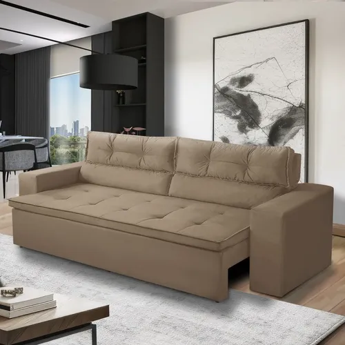 Sofá Retrátil Reclinável 3 Lugares C Molas 1,80m Vegas Suede Cor Marrom - Miniatura 2