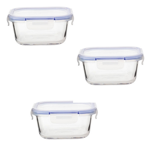 Conjunto De Potes De Vidro Hermético 3 Pçs 520ml Marmita