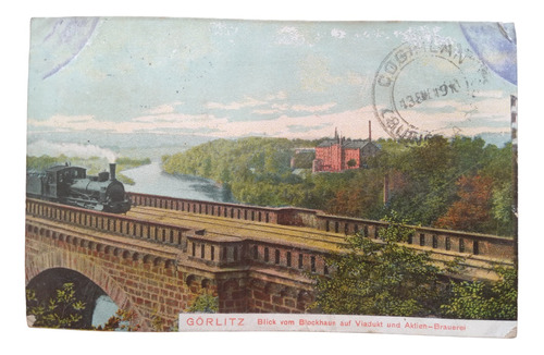 Alemania Görlitz Viaducto Und Aktien Braueei 1909 Tren