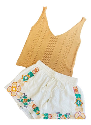 Short Bordado Importado Estilo Boho Hippie Chic 