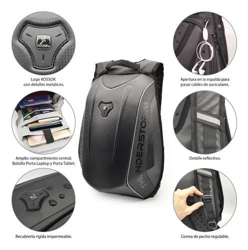 Mochila Porta Casco Impermeable Moto Kossok Thunder Storm