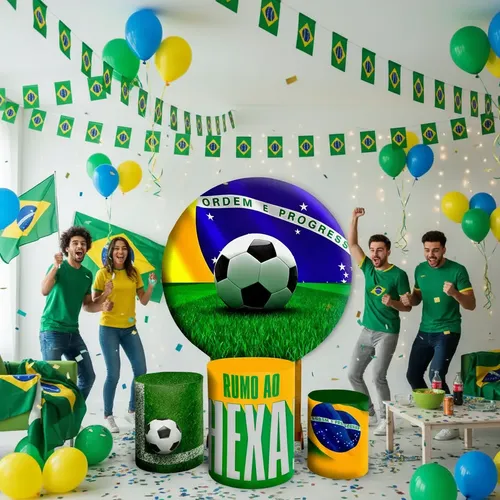 Painel De Festa Brasil Copa Do Mundo 2026 Kit Cilindros Hexa