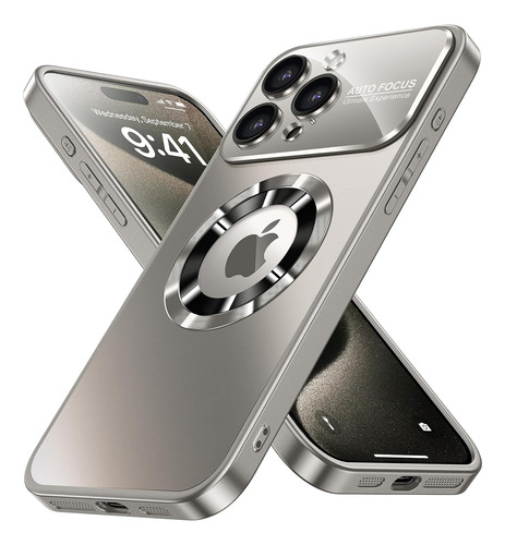 Funda Para iPhone 15 Pro Max Magsafe Vista Logo, Titanio Gri