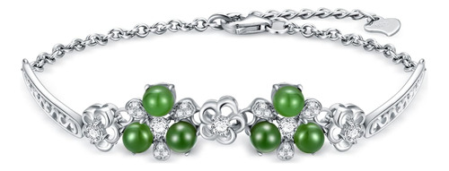 Jkr Pulsera De Jade Para Mujer De Plata De Ley Con Eslabones