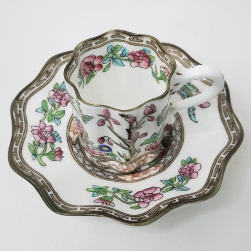 Taza Café Con Plato Porcelana Inglesa Coalport Indian Tree Verde (Usado)