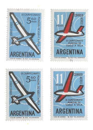 Argentina Gj 1245/6 Ae 89/0 Filigrana Campeo Vuelo Mint 1963