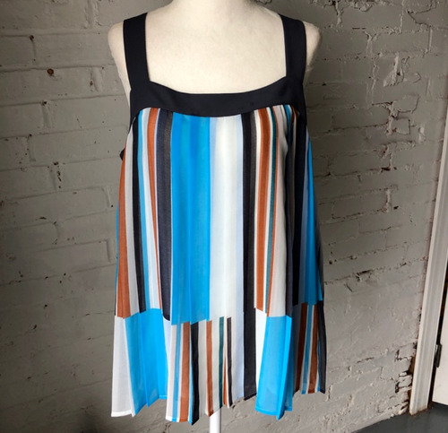 Loft Striped Tank Top Blouse Blue And Orange Size Medium 