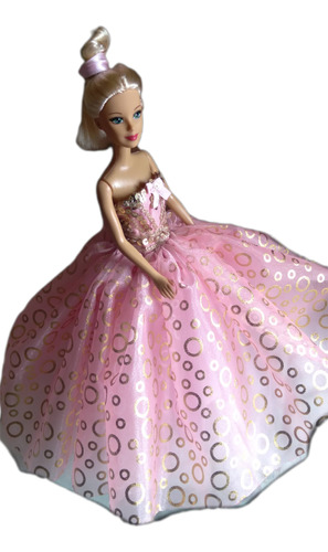 Vestido De Fiesta Rosa Para Muñeca Compatible Con Barbi 