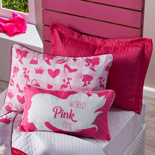 Kit Cama Cobre Leito Paty Pink Com Almofadas Queen 08 Peças
