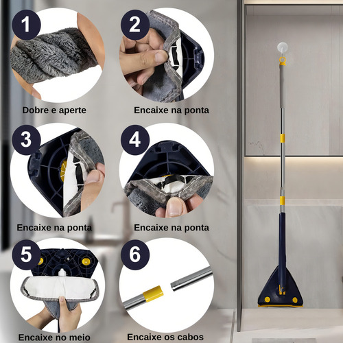 Esfregão Mop Triangular Mágico Giratório Rodo Lava E Seca POP Imports Cor Azul