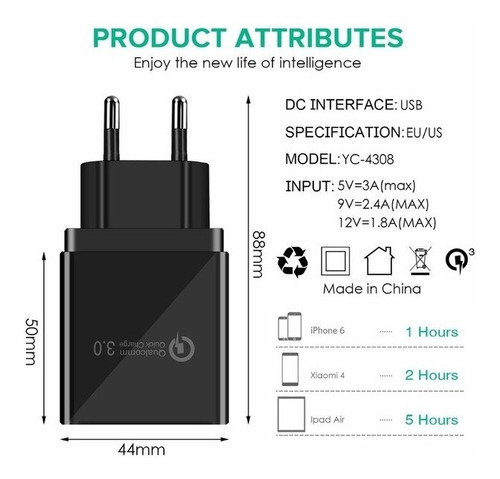 Cargador Múltiple Qualcomm Quick Charge 3.0 48w De 4 Puertos