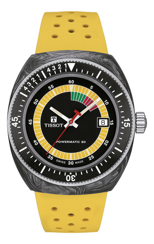 Relógio unissex Tissot T145.407.97.057.00 Sideral Powermatic 80, cor da pulseira, cor amarela, cor de fundo prateada, cor de fundo preta