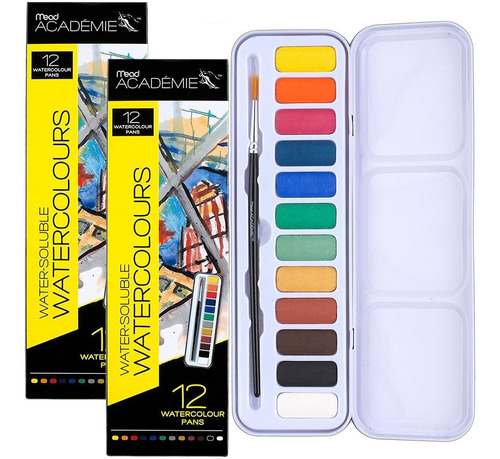 Paquete De 2 Set Pintura Acuarela De 12 Colores En Caja De