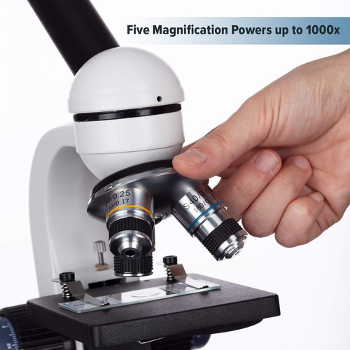 Amscope M150c-e-a 40x-1000x Led Microscopio Compuesto Para Estudiante Con Lente Óptico Con Vidrio Completo Con Marco De Metan Inalámbrico Con Enfoque Grueso Y Fino + Cámara Digital Usb