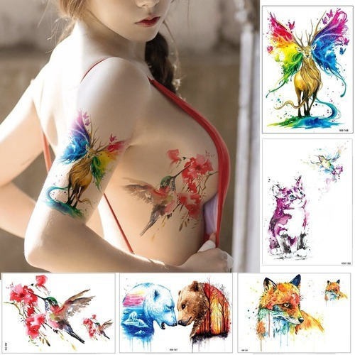 5  Hojas Acuarela Dibujo Cuerpo Tatuaje Temporal Fox Belle