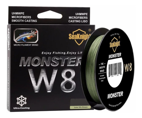 Linha Pesca Multifilamento Monster W8 8 Fios 300 Metros Cor Verde