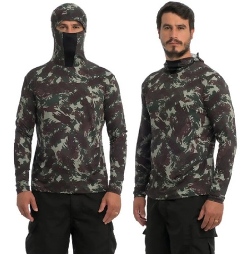 Camisa Verde Camuflada P Touca Ninja Anti-uv Rápida Secagem