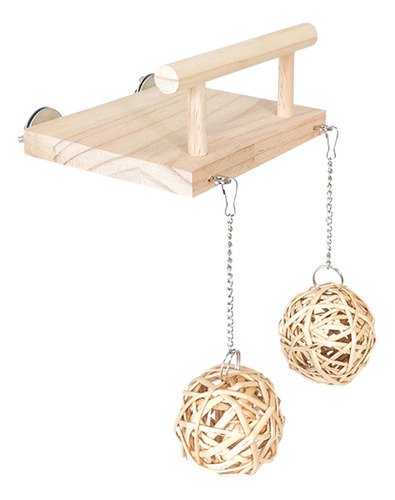 Percha De Madera Para Pájaros, Soporte Con Bola De Ratán