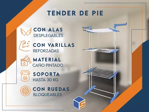 Tender De Ropa Vertical Tendero Plegable Con Ruedas Celeste y Blanco