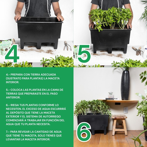 3 Ecomacetas Piso, Con Maceta Indicadora, Autoriego, Huerto Negro Sistema Modular