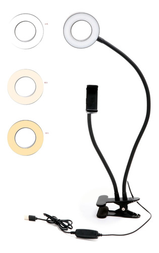 Aro De Luz Led 10cm + Soporte Celular Flexible 3 Tonos