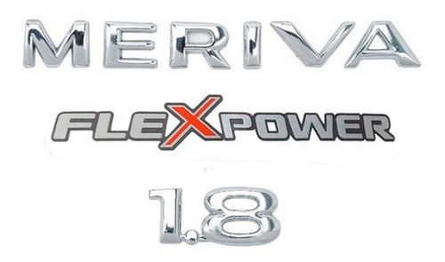 Imagem 1 de 6 de Kit De Emblemas Meriva 1.8 E Adesivoflexpower 2004/2007