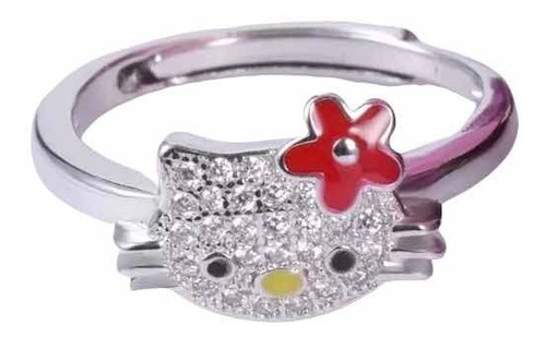 Anillo Aj Hello Kitty De Plata Con Circonita