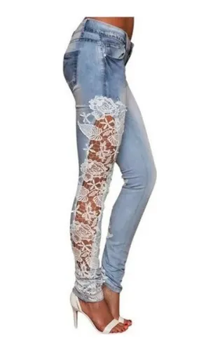 Pantalon De Mezclilla Con Encaje Floral MercadoLibre