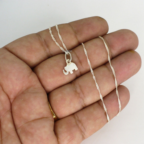 Conjunto Cadena Y Dije Elefante Calado Plata Suerte Color Plateado