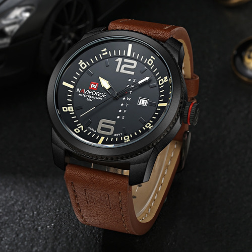 Naviforce Nf9063 Reloj Fechador Calidad Estilo Cuero Moderno