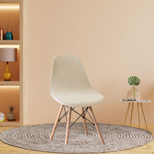 06 Capa De Cadeira Eiffel Eames Sala Quarto Malha Premium Cor Creme / Palha Desenho Do Tecido Liso