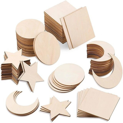 Set 100 Unidades Corazones Lunas Cuadrados Círculos 7cm Mdf 