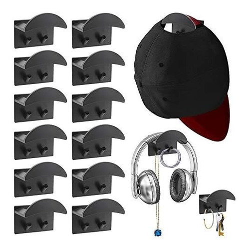 Gancho Adhesivo Para Sombreros, Negro, 12 Uds.