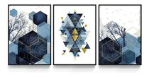 Comprar Quadros Decorativos Geométrico Azul Formas Dourado Triângulo