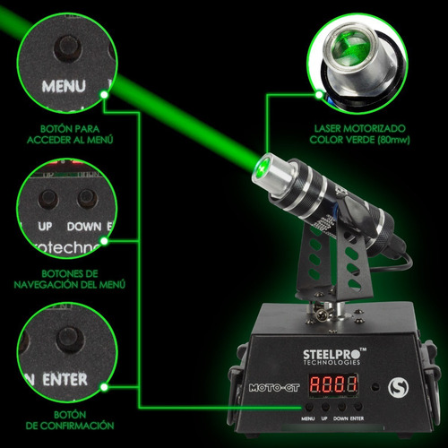 Imagen 3 de 7 de Steelpro - Laser Verde 80mw - Motorizado - Dmx - Moto-gt
