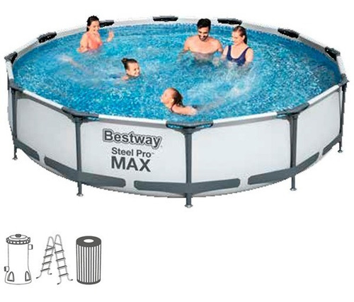 Piscina estructural redonda Bestway 56418 con capacidad de 9150 litros de 366m de largo x 366m de ancho de 3.66m de diámetro gris diseño piedra prismática