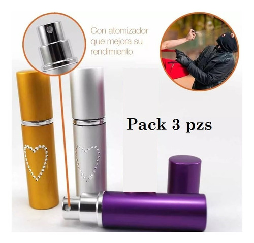 Defensa Personal Gas Pimienta 3pzs Spray Llavero Discreto