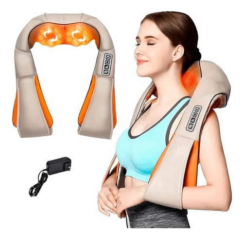 Masajeador Electrico Cuello Espalda Hombro Cintura 4 En 1 Color Beige con Naranja