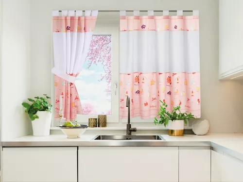 Juego De Cortinas De Cocina Jean Cartier Estampadas Blanco