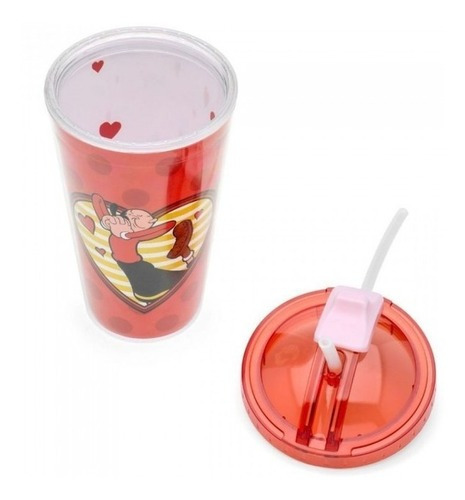 Copo Canudo Retratil 470ml Popeye Ludi Cor Vermelho