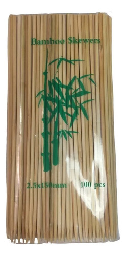 Palillos Kushi 6 Bambú Para Brochetas 15cm X 2.5mm 100 Pz Color Beige