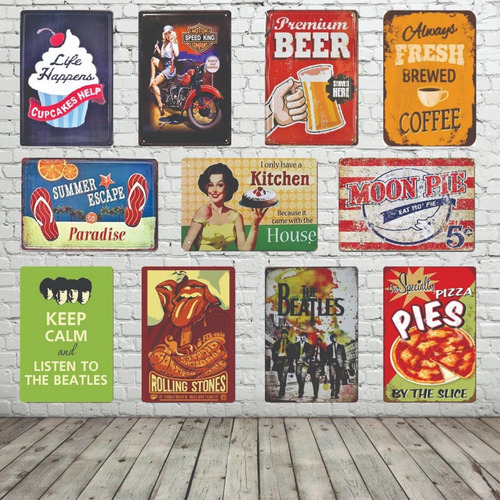 Imagen 7 de 10 de 2 Placas Decorativas Metálicas Vintage Retro Ref 3015 Garaje